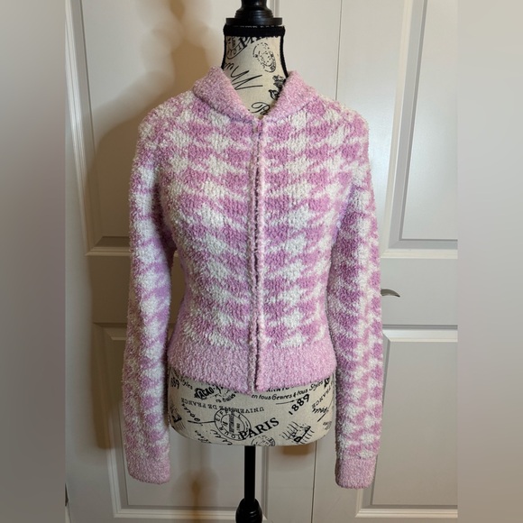 SKIMS Cozy Sweater Zip Up Petal Houndstooth‎ Pink Sz S/M - Picture 12 of 15